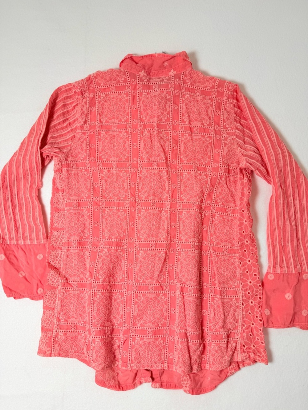 Johnny Was Coral Pink Embroidered Button-Down Shirt - Picture 3 of 6